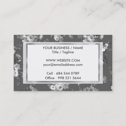 Country chique wit grijs zilver elegante bloemen visitekaartje (Achterkant)