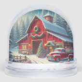 Country Christmas Barn & Vintage Red Truck Sneeuwbol (Voorkant)