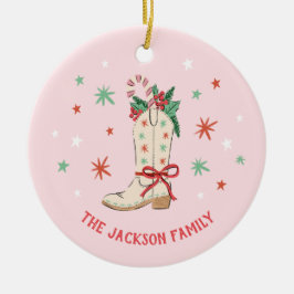 Country Christmas Cowboy Boot Illustration Gift Keramisch Ornament