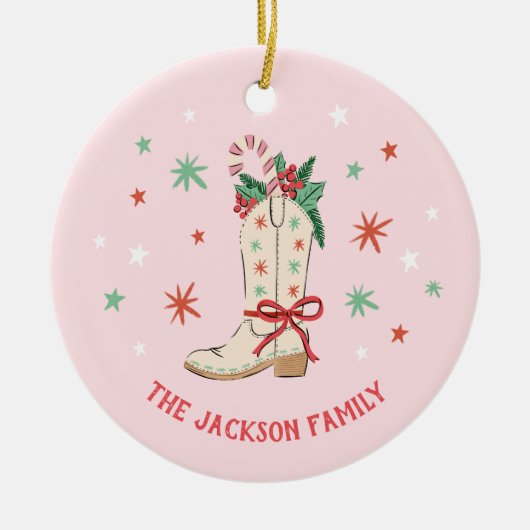 Country Christmas Cowboy Boot Illustration Gift Keramisch Ornament (Voorkant)