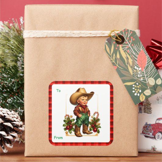 Country Christmas Cowboy Gift Label Sticker (Feestdagen)
