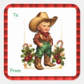 Country Christmas Cowboy Gift Label Sticker (Voorkant)