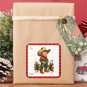 Country Christmas Cowboy Gift Label Sticker