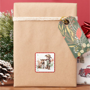 Country Christmas Cowboy Horse Gift Label Sticker