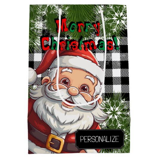 Country Christmas Design op Plaid - Personaliseer Medium Cadeauzakje (Achterkant)