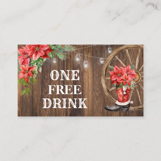 Country Christmas Free Drink Party Card Ticket (Voorkant)
