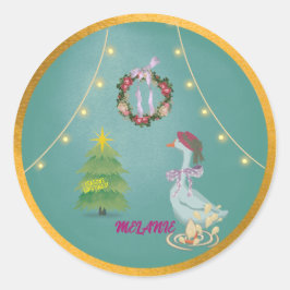 Country Christmas Goose  Ronde Sticker