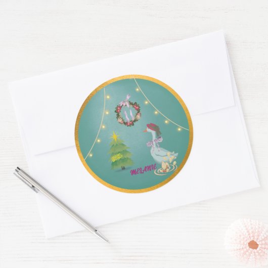 Country Christmas Goose Ronde Sticker (Envelop)