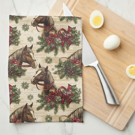 Country Christmas Horses Theedoek (Quarter Fold)
