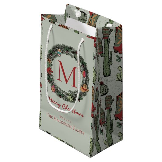 Country Christmas Monogrammed Klein Cadeauzakje (Voorkant Gekanteld)