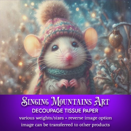 Country Christmas Mouse in gebreide Pet Decoupage Tissuepapier