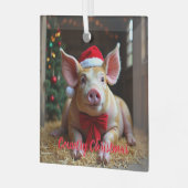 Country Christmas Pig Glass Ornament (Voorkant links)