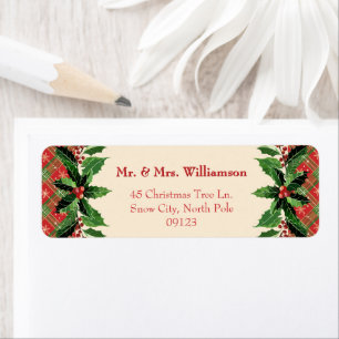Country Christmas Plaid en Holly   rode aangifte Etiket
