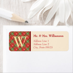 Country Christmas Plaid Monorgam-adres voor 5 ve Etiket