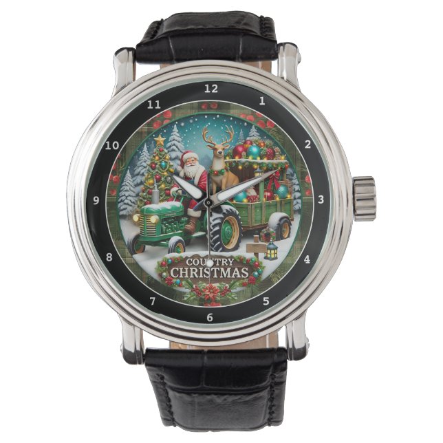 Country Christmas Santa on Tractor  Horloge (Voorkant)