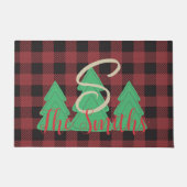 Country Christmas Tree Red Buffalo Plaid Naam Deurmat (Voorkant)