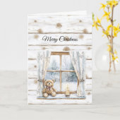 Country Christmas Trees Snow Teddy Bear Window Kaart (Gele Bloem)