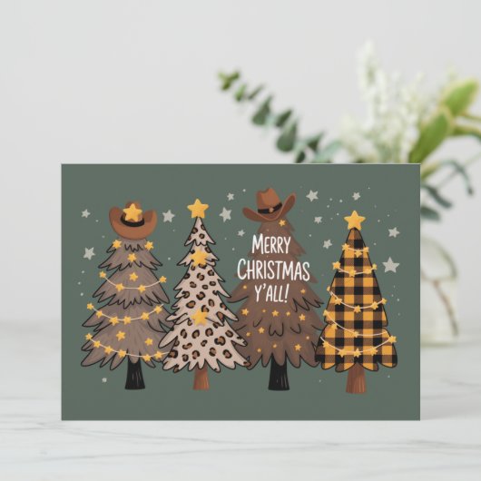 Country Christmas Western Tree Cowboy Cowgirl Feestdagenkaart (Staand voorkant)