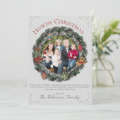Country Christmas Wreath Familiefoto Feestdagenkaart (Staand voorkant)
