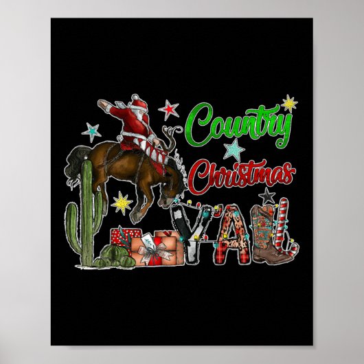 Country Christmas Y'all Cowboylaarzen Vrolijk kers Poster (Voorkant)