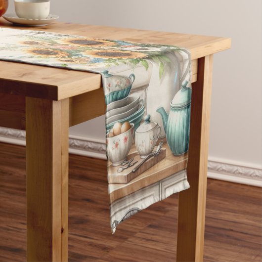 Country Classic Zonnebloemen en theepot Korte Tafelloper (Voorbeeld)