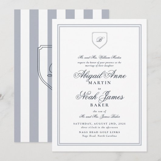 Country Club Formele Elegante Blauwe Gestreepte Hu Kaart (Voorkant / Achterkant)