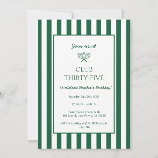 Country Club Tennis Verjaardagsfeestje Groene Stre Kaart (Voorkant)
