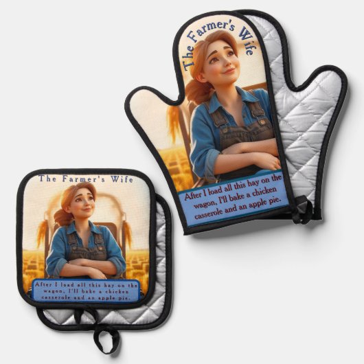 Country Cosy Hay Oven Mitt en Pot Holder Set (Voorkant / Achterkant)