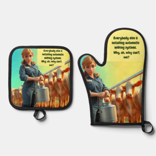 Country Cosy Melkoven Mitt en Pot Houder Set (Voorkant)