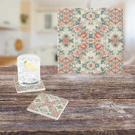Country Cottage Bloemenpatroon Stenen Onderzetter
