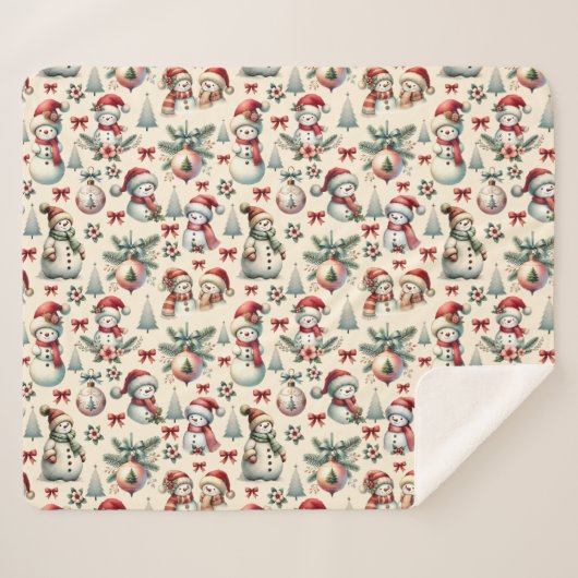 Country Cottage Christmas Snowman Sherpa Deken (Voorkant (horizontaal))