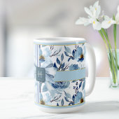 Country Cottage Monogram Blauw Wit Bloemen Boog Koffiemok