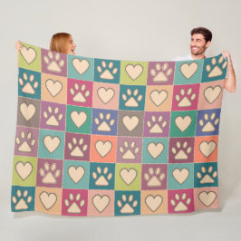 Country Cottage Paw Prints en Harten Fleece Deken