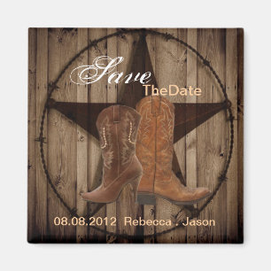 Country Cowboy Boots Western Bruiloft opslaan van  Magneet