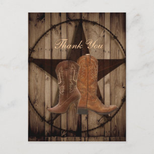Country Cowboy Boots Westerne bruiloft bedankt Briefkaart