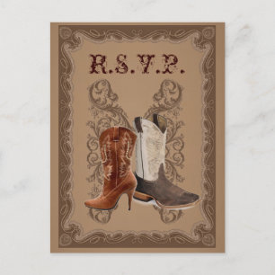 Country Cowboy Boots Westerne bruiloft RSVP Uitnodiging Briefkaart