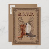 Country Cowboy Boots Westerne bruiloft RSVP Uitnodiging Briefkaart (Voorkant / Achterkant)