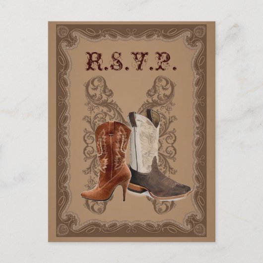 Country Cowboy Boots Westerne bruiloft RSVP Uitnodiging Briefkaart (Voorkant)