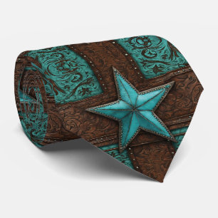 Country Cowboy Brown Turquoise Western Star Stropdas
