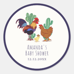 Country Cowboy Cactus Haan Kip Baby Shower Ronde Sticker