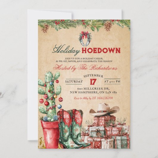 Country Cowboy Christmas Holiday Hoedown Party Kaart (Voorkant)