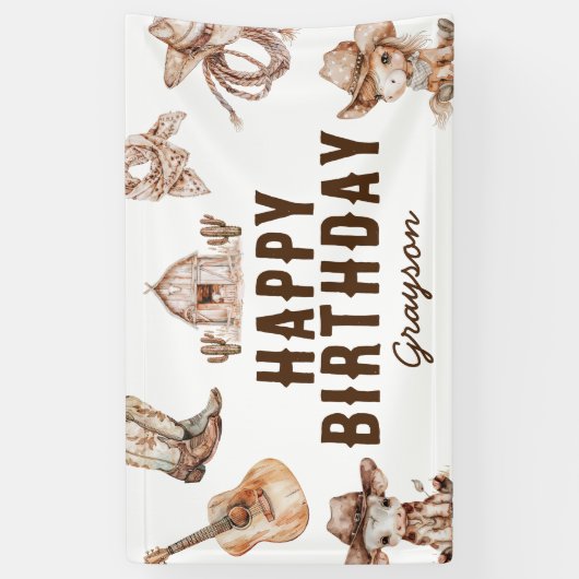 Country Cowboy Gelukkige Verjaardag Spandoek (Verticaal)