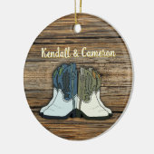 Country Cowboy Laarzen Koppels Eerste Kerst Keramisch Ornament (Links)