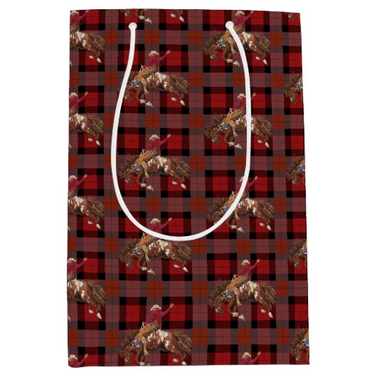 Country Cowboy Plaid Pattern Medium Cadeauzakje (Voorkant)