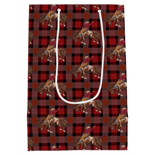 Country Cowboy Plaid Pattern Medium Cadeauzakje (Achterkant)