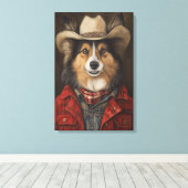 Country Cowboy Shetland Sheepdog | Sheltie Canvas Afdruk (Insitu (Houten vloer))