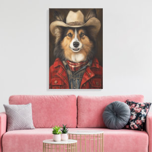 Country Cowboy Shetland Sheepdog   Sheltie Canvas Afdruk