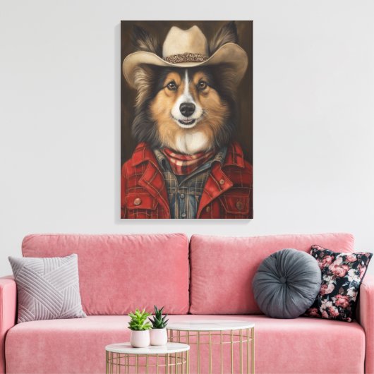 Country Cowboy Shetland Sheepdog | Sheltie Canvas Afdruk (Insitu (Woonkamer))