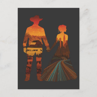 Country Cowboy & Stadsmeisje Silhouet Briefkaart