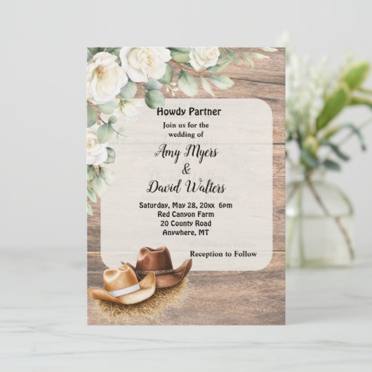 Country Cowboy Westerne bruiloft uitnodiging (Staand voorkant)